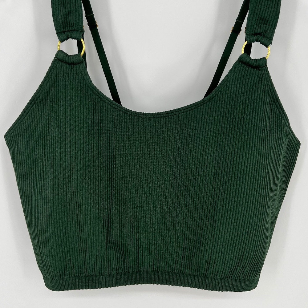 Aerie Women's Ring Longline Ribbed Bralette Size‎ Large Green Seamless Pullover